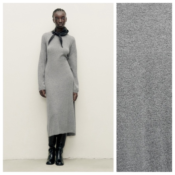 NWT. Zara Gray Wool Blend Knit Buttoned Multi-positional Midi Dress. Size L. - Picture 1 of 15